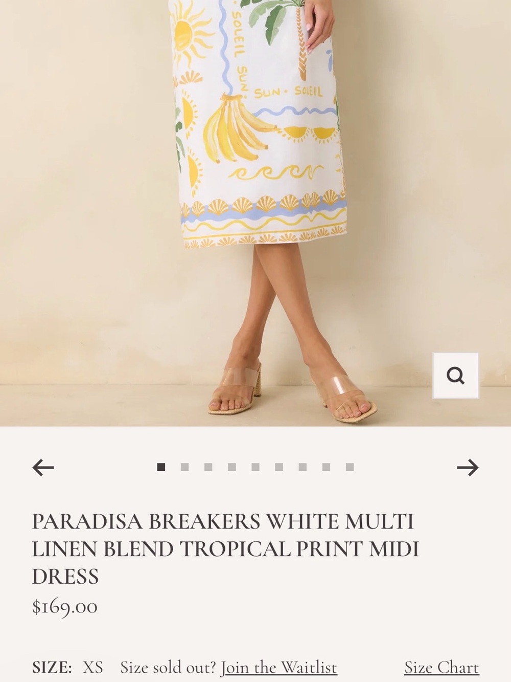 PARADISA by PROSPERINA BREAKERS WHITE MULTI LINEN BLEND MIDI DRESS M NWT - Picture 5 of 7